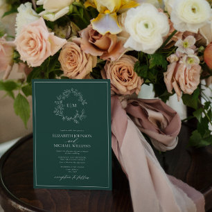 Convites Código QR Casamento do Emerald Green Leafy Crest M