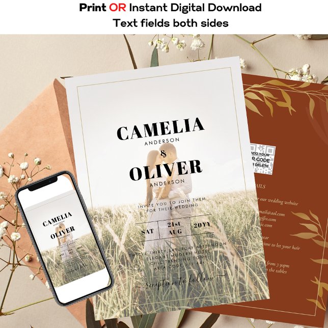 Convites Código QR Casamento DOURADO de Terracotta Rustic A (Criador carregado)