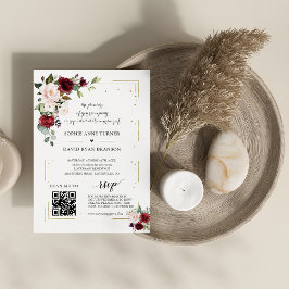 Convites Código QR Casamento Dourado Floral Rosa-Rosa-Rosa-