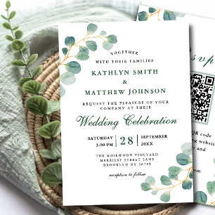 Convites Código QR Casamento Elegante Eucalyptus Greenery