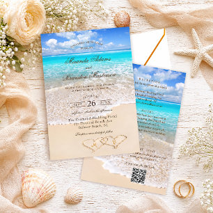 Convites Código QR Casamento Elegante na Praia Tropical Tud