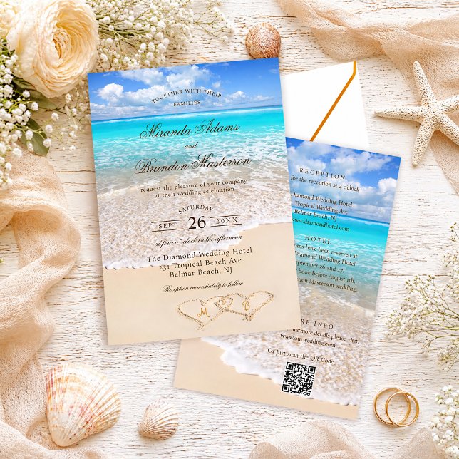 Convites Código QR Casamento Elegante na Praia Tropical Tud (Criador carregado)