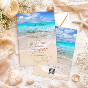 Convites Código QR Casamento Elegante na Praia Tropical Tud