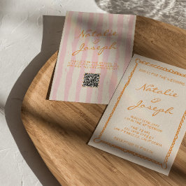 Convites Código QR Casamento Escrito à Mão Pinstripes Whims