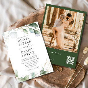Convites Código QR Casamento Eucalyptus Foto Greenery