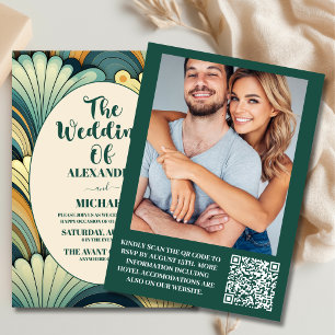Convites Código QR Casamento Floral Boho Retro