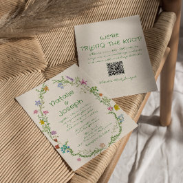 Convites Código QR Casamento Floral Colorido Colorido