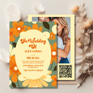 Convites Código QR Casamento Floral Vintage Retro Colorido