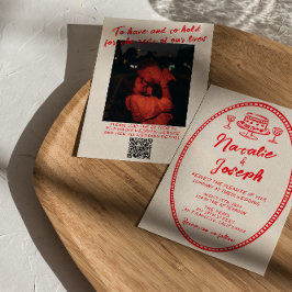 Convites Código QR Casamento Fotográfico Vintage Escrito Ma