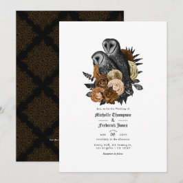 Convites Código QR Casamento Gótico Corujas Glam Vintage Âm