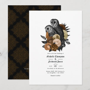 Convites Código QR Casamento Gótico Corujas Glam Vintage Âm