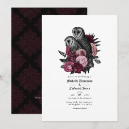 Convites Código QR Casamento Gótico de Corujas Glam Vintage