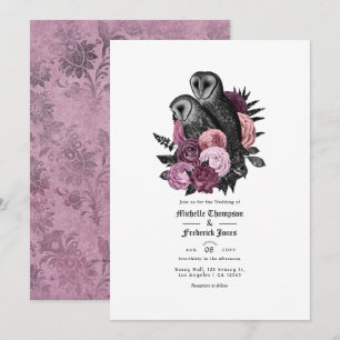 Convites Código QR Casamento Gótico de Corujas Glam Vintage