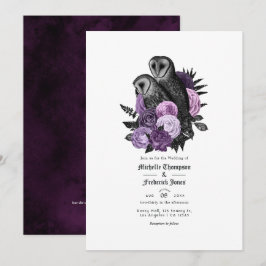 Convites Código QR Casamento Gótico Roxo Glam Vintage Coruj