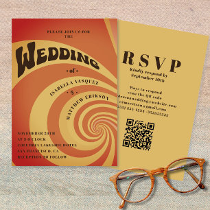 Convites Código QR Casamento Laranja Queimado Retro Moderno