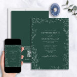 Convites Código QR Casamento Mínimo de Folha Elegante Emera<br><div class="desc">Torne o seu grande dia inesquecível quando enviar o nosso convite para casamento mínimo de folhas do código QR, Elegante moderno Emerald Green. Este sofisticado convite certamente fará uma declaração com seu elegante e formal esmerald green & white design, com uma delicada borda de folhetos desenhada à mão e tipografia...</div>