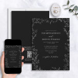 Convites Código QR Casamento Mínimo de Folha Preto e Branco<br><div class="desc">Torne o seu grande dia inesquecível quando enviar o nosso Código QR - Convite para Casamento Mínimo de Folha Preto e Branco Moderno. Este sofisticado convite certamente fará uma declaração com seu elegante design preto e branco formal, com uma delicada borda de folha desenhada à mão e tipografia de script...</div>