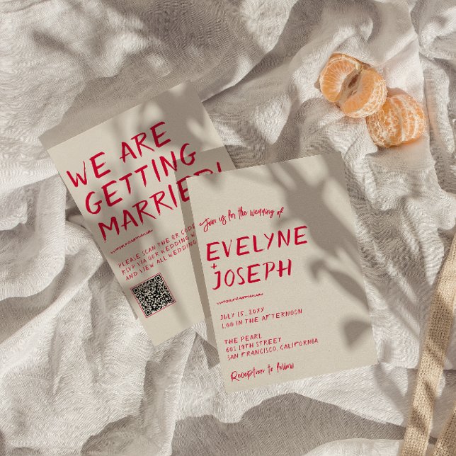Convites Código QR Casamento Moderno Colorido Escrito à Mão (Criador carregado)
