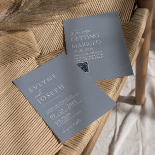 Convites Código QR Casamento Moderno de Dusty Azul Boho