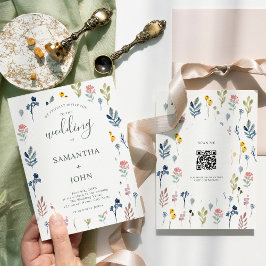 Convites Código QR Casamento Moderno Rustic Wildflower