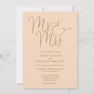 Convites Código QR Casamento Mr And Mrs Modern Rosa Bege Su