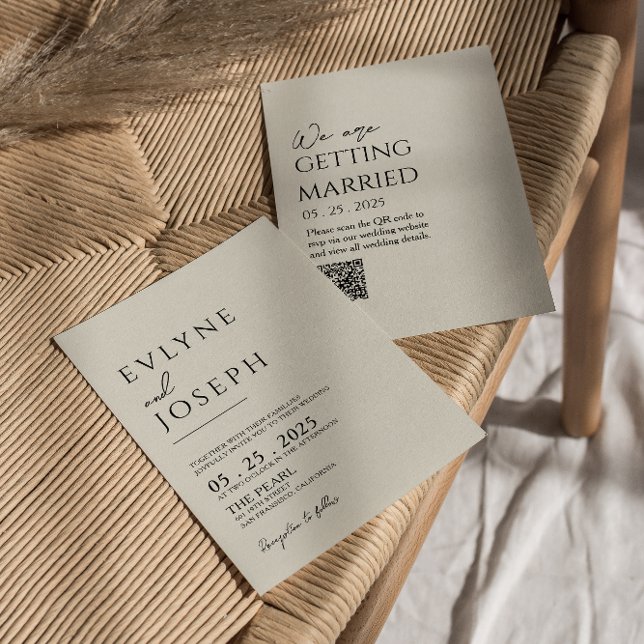 Convites Código QR Casamento Neutro de Boho Negro e Beige (Criador carregado)