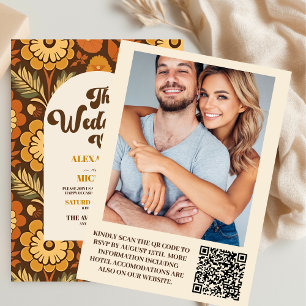 Convites Código QR Casamento Ocidental Étnico Marrom Tribal