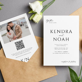 Convites Código QR: casamento preto e branco moderno FOTO