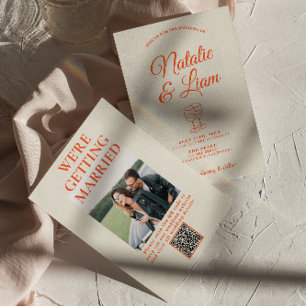 Convites Código QR Casamento Retroativo Colorido Moderno De