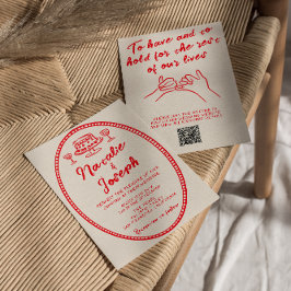Convites Código QR Casamento Simples de Vintagem Escrita Ma