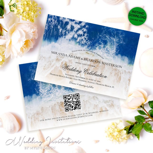 Convites Código QR - Casamento Tropical Beach de Ondas do O (Criador carregado)