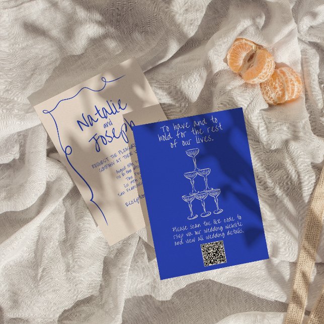 Convites Código QR Casamento Único Moderno Desenhado à Mão (Criador carregado)