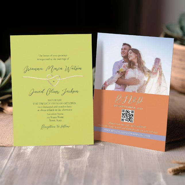 Convites Código QR Casamento Verde Citrino (Criador carregado)