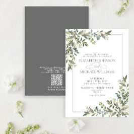 Convites Código QR Casamento Verde Eucalyptus Sage Botânico