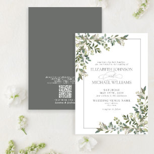 Convites Código QR Casamento Verde Eucalyptus Sage Botânico