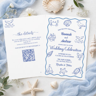 Convites Código QR Casamento Vida Marinha Caprichoso Tudo e