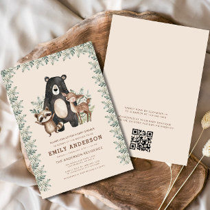 Convites Código QR Chá de fraldas de animais florestais flo