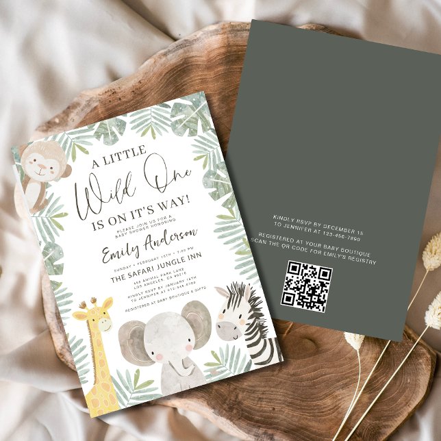 Convites Código QR Chá de fraldas Selvagem de Animais Safar (Criador carregado)