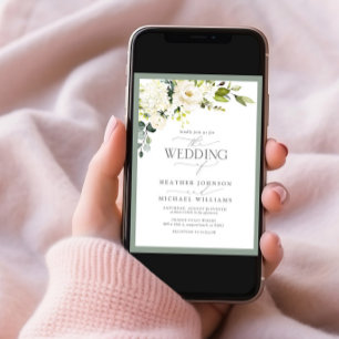 Convites Código QR Cinza branca Casamento Floral Floral de