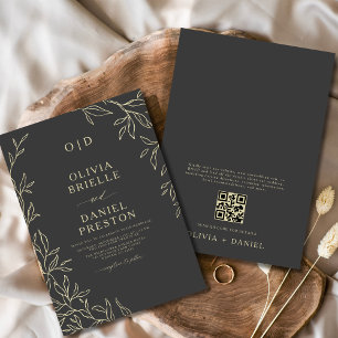 Convites Código QR Cinzas de carvão vegetal e Casamento Mín