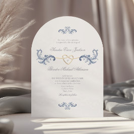 Convites Código QR Clássico Casamento Azul Empoeirado