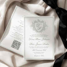 código QR clássico crista monograma casamento verd