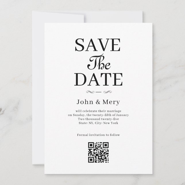 Convites Código QR Clássico Foto Casamento Salvar a Data (Frente)