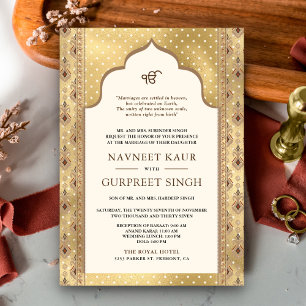 Convites Código QR Cream Gold Anand Karaj Casamento Sikh