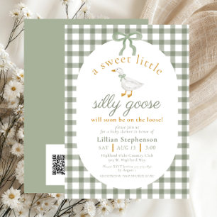 Convites Código QR da Festa de Bebê Silly Goose Green Gingh