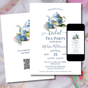 Convites Código QR da Festa de Chá de Noiva com Hortênsias 