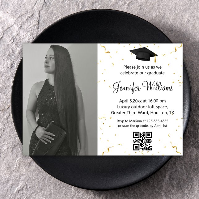 Convites Código QR da Festa de Formatura com Confetes Doura (Criador carregado)
