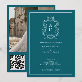 Convites Código QR da Festa de Noivado Elegante Conto Azul 
