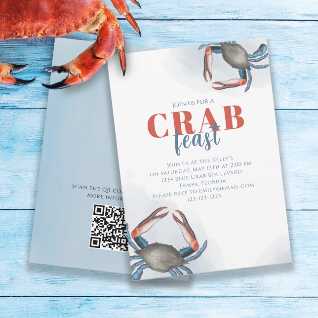 Convites Código QR da Festa Simples de Caranguejo Azul em A (Criador carregado)