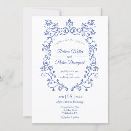 Convites Código qr da foto de Casamento Francês Azul no ver